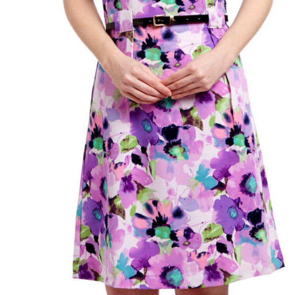RetRo Mod A Line FLoRAL WaterColor DRESS & Belt - Picture 3 of 5